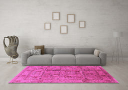 Machine Washable Oriental Pink Industrial Rug in a Living Room, wshurb644pnk
