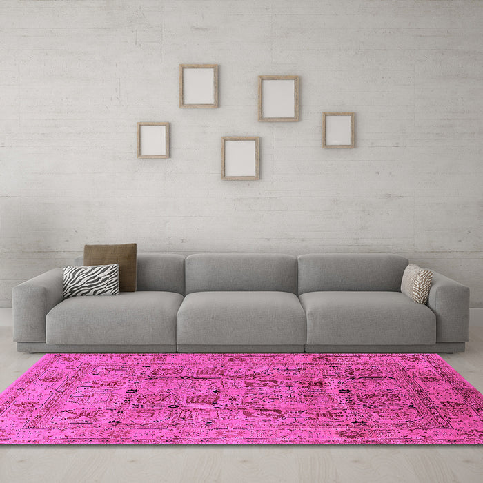 Machine Washable Oriental Pink Industrial Rug in a Living Room, wshurb644pnk