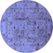 Round Machine Washable Oriental Blue Industrial Rug, wshurb644blu