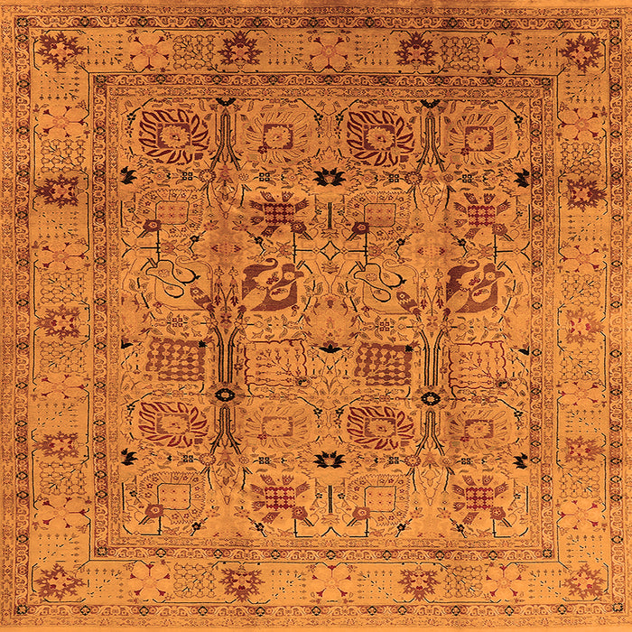 Square Machine Washable Oriental Orange Industrial Area Rugs, wshurb644org