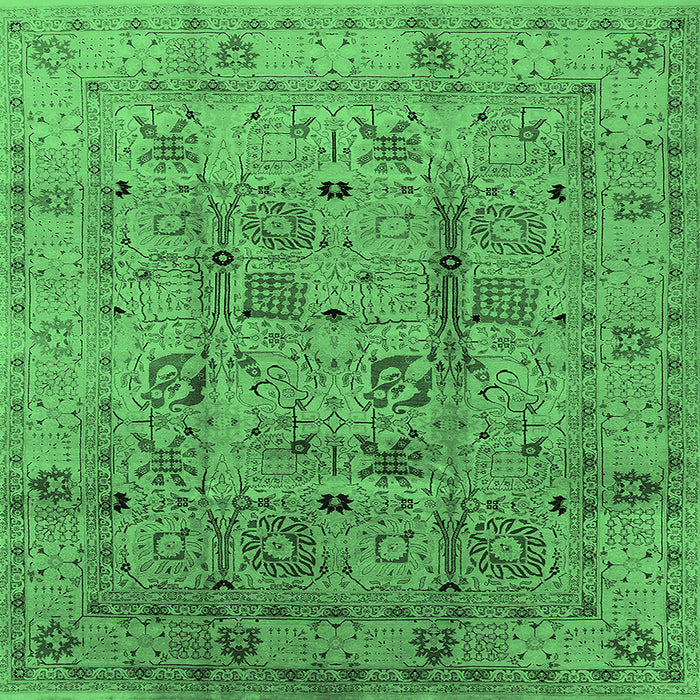 Square Machine Washable Oriental Emerald Green Industrial Area Rugs, wshurb644emgrn