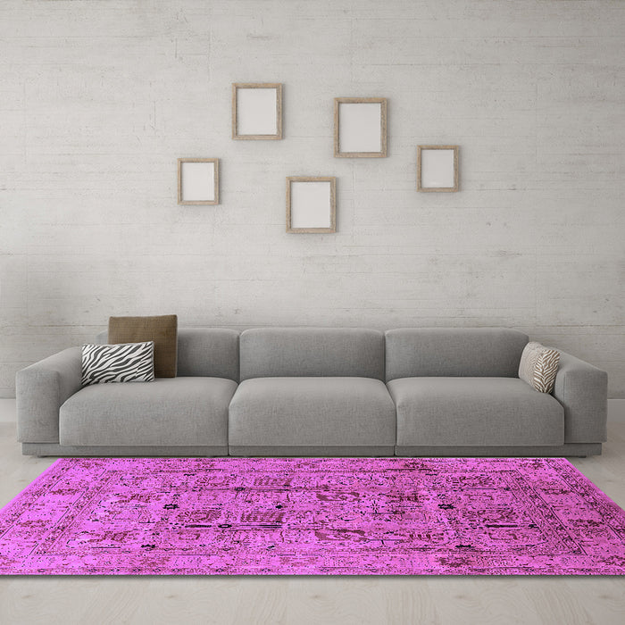 Machine Washable Oriental Purple Industrial Area Rugs in a Living Room, wshurb644pur