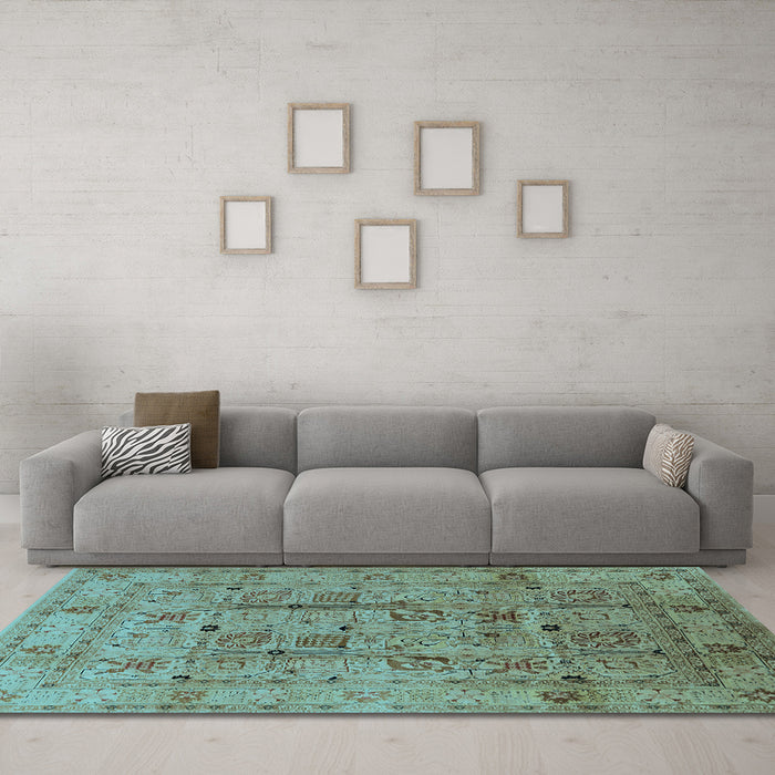 Machine Washable Oriental Light Blue Industrial Rug in a Living Room, wshurb644lblu