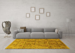 Machine Washable Oriental Yellow Industrial Rug in a Living Room, wshurb644yw