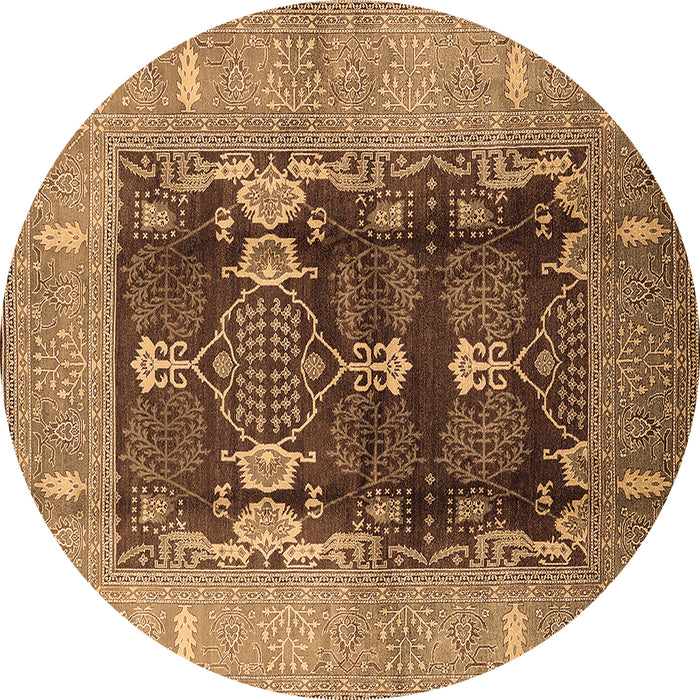 Round Machine Washable Oriental Brown Industrial Rug, wshurb645brn