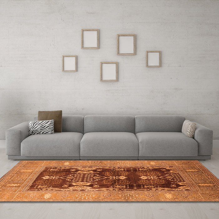 Machine Washable Oriental Orange Industrial Area Rugs in a Living Room, wshurb645org