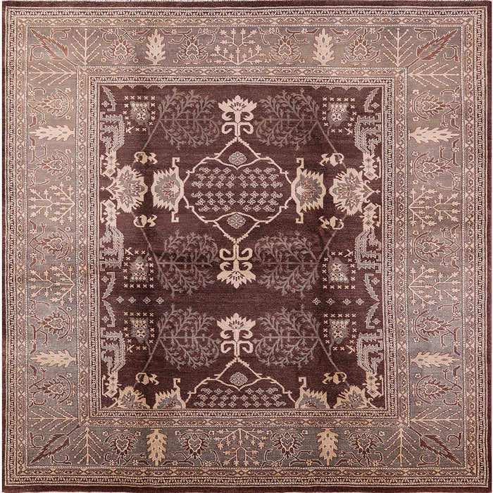 Square Mid-Century Modern Dark Salmon Pink Oriental Rug, urb645