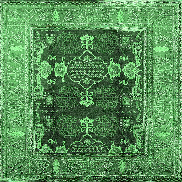 Square Machine Washable Oriental Emerald Green Industrial Area Rugs, wshurb645emgrn