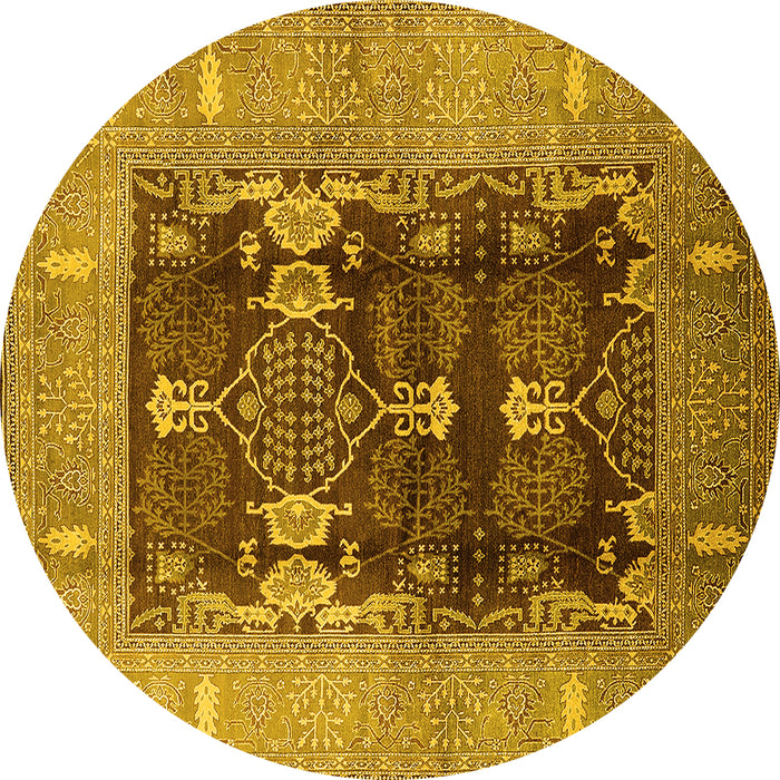 Round Machine Washable Oriental Yellow Industrial Rug, wshurb645yw
