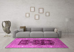 Machine Washable Oriental Pink Industrial Rug in a Living Room, wshurb645pnk