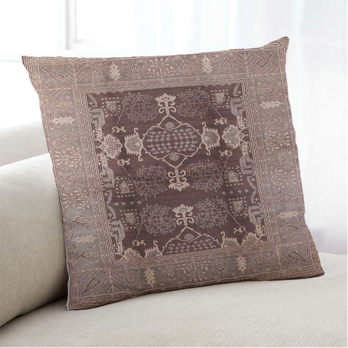 Lifestyle Image of Mid-Century Modern Urban Square Dark Salmon Pink Throw Pillow, 18 inch by 18 inch, pwurb645