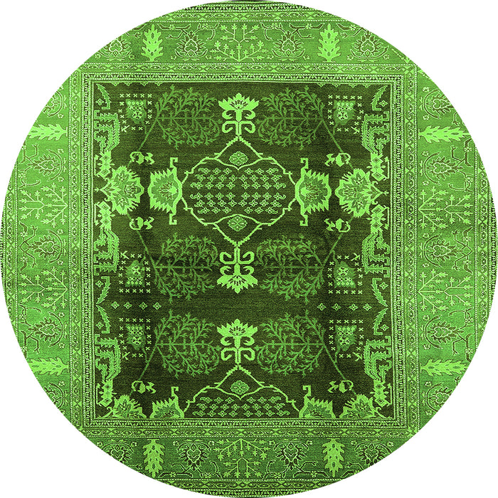 Round Machine Washable Oriental Green Industrial Area Rugs, wshurb645grn