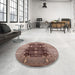 Round Mid-Century Modern Dark Salmon Pink Oriental Rug in a Office, urb645