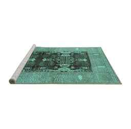 Sideview of Machine Washable Oriental Turquoise Industrial Area Rugs, wshurb645turq