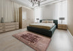 Mid-Century Modern Dark Salmon Pink Oriental Rug in a Bedroom, urb645