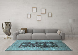 Machine Washable Oriental Light Blue Industrial Rug in a Living Room, wshurb645lblu