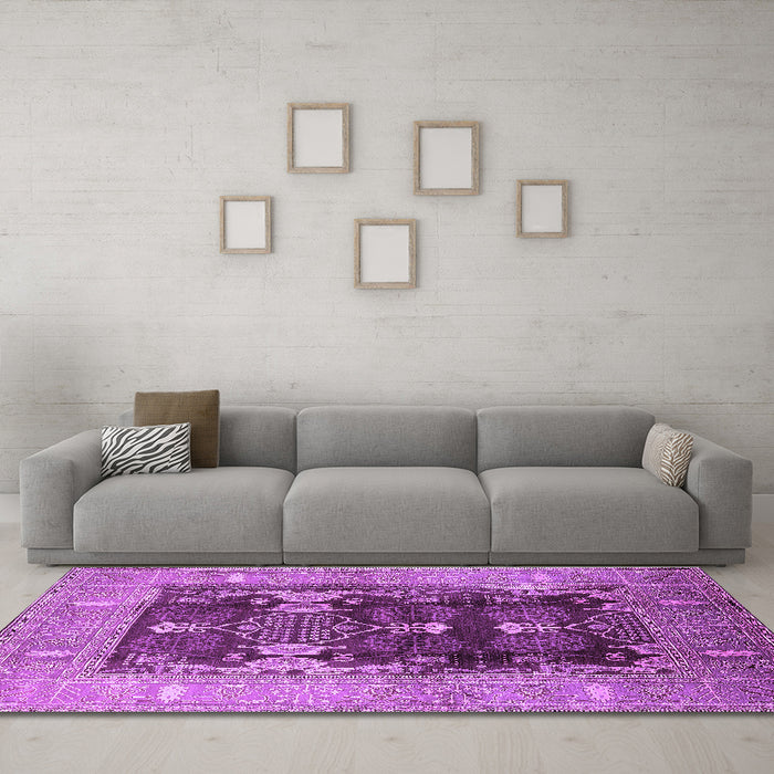 Machine Washable Oriental Purple Industrial Area Rugs in a Living Room, wshurb645pur