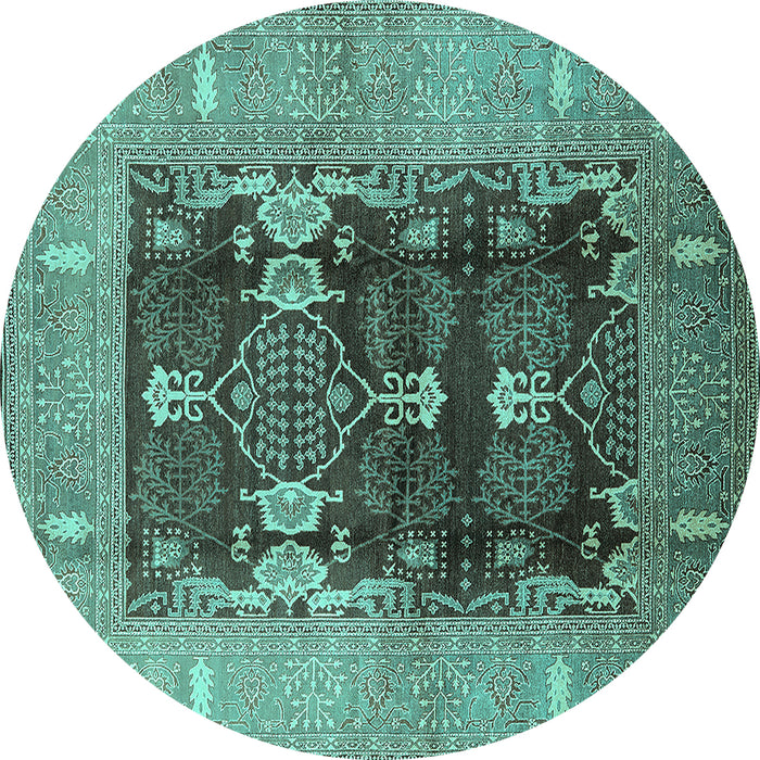 Round Machine Washable Oriental Turquoise Industrial Area Rugs, wshurb645turq