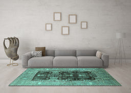 Machine Washable Oriental Turquoise Industrial Area Rugs in a Living Room,, wshurb645turq