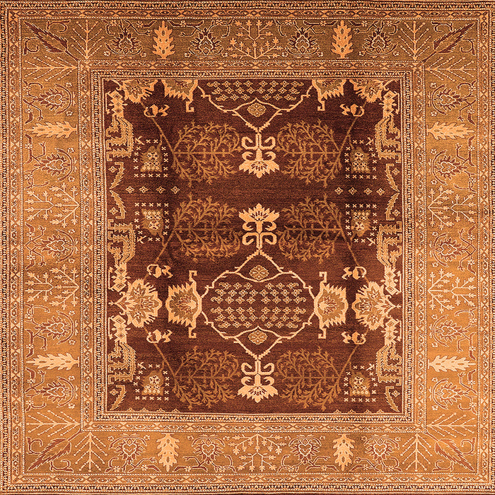 Square Machine Washable Oriental Orange Industrial Area Rugs, wshurb645org