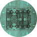 Round Oriental Turquoise Industrial Rug, urb645turq