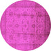 Round Machine Washable Oriental Pink Industrial Rug, wshurb646pnk