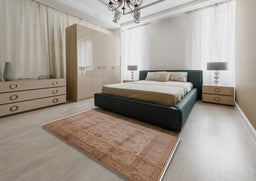 Mid-Century Modern Light Copper Gold Oriental Rug in a Bedroom, urb646