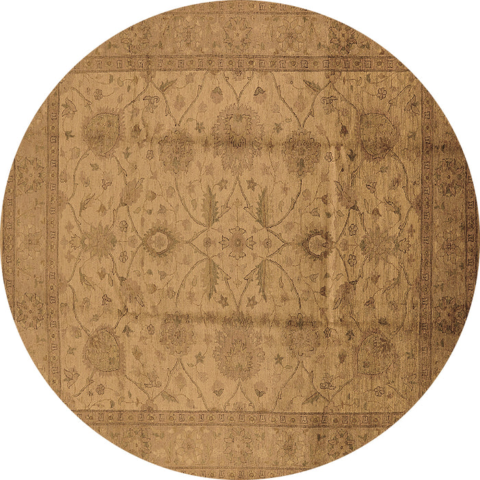 Round Machine Washable Oriental Brown Industrial Rug, wshurb646brn