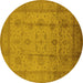 Round Oriental Yellow Industrial Rug, urb646yw