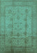 Machine Washable Oriental Turquoise Industrial Area Rugs, wshurb646turq