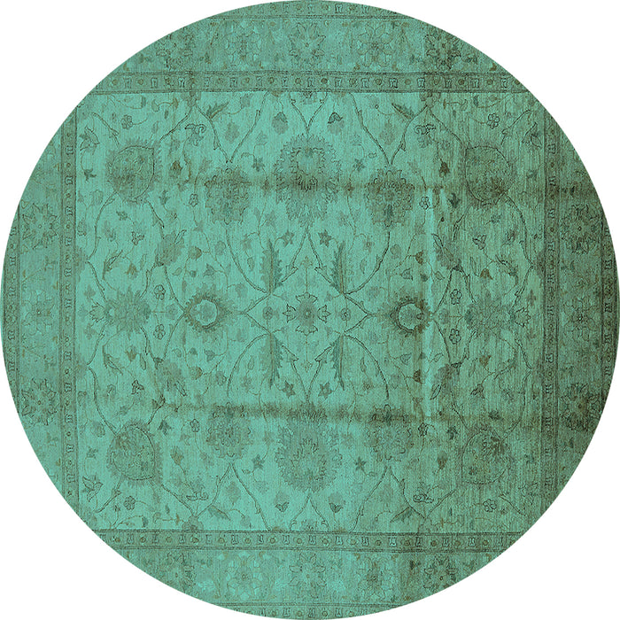 Round Machine Washable Oriental Turquoise Industrial Area Rugs, wshurb646turq