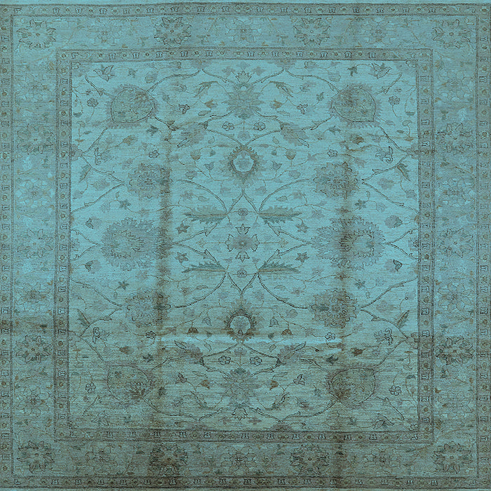 Square Machine Washable Oriental Light Blue Industrial Rug, wshurb646lblu