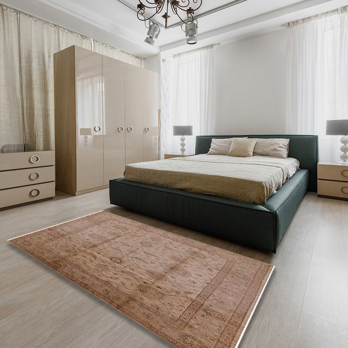 Machine Washable Industrial Modern Light Copper Gold Rug in a Bedroom, wshurb646