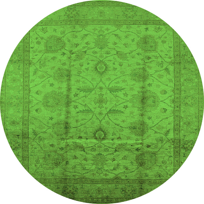 Round Machine Washable Oriental Green Industrial Area Rugs, wshurb646grn