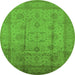 Round Machine Washable Oriental Green Industrial Area Rugs, wshurb646grn