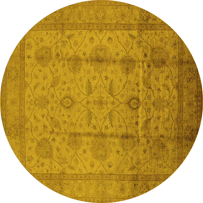 Round Machine Washable Oriental Yellow Industrial Rug, wshurb646yw