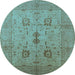 Round Oriental Light Blue Industrial Rug, urb647lblu