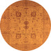 Round Machine Washable Oriental Orange Industrial Area Rugs, wshurb647org