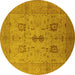 Round Oriental Yellow Industrial Rug, urb647yw