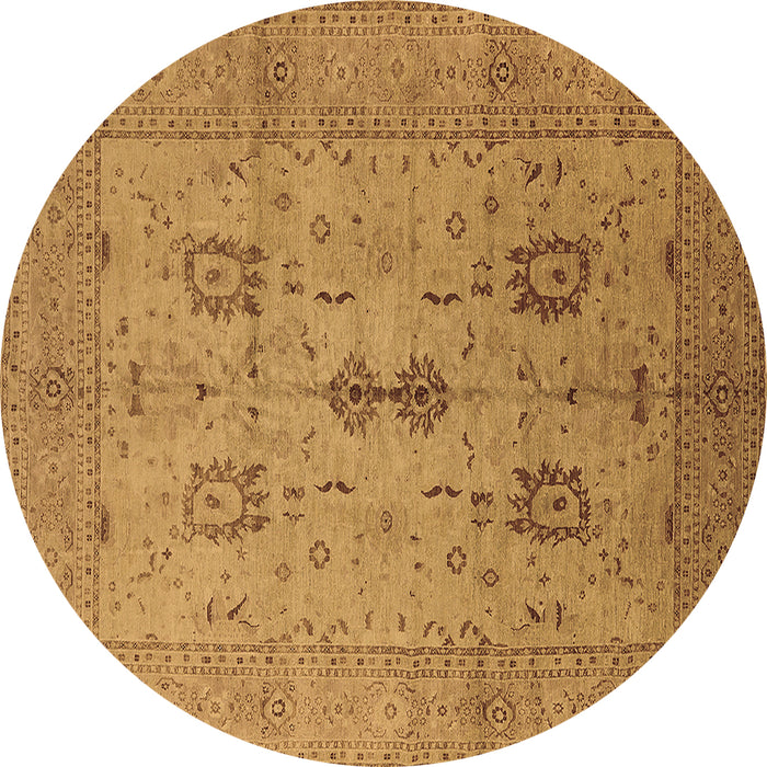 Round Machine Washable Oriental Brown Industrial Rug, wshurb647brn