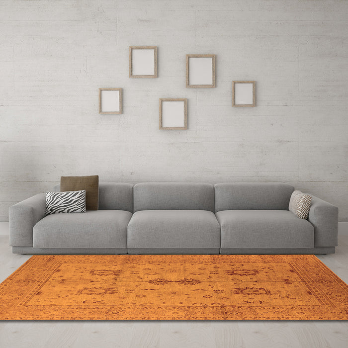 Machine Washable Oriental Orange Industrial Area Rugs in a Living Room, wshurb647org