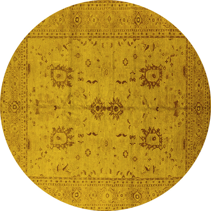 Round Machine Washable Oriental Yellow Industrial Rug, wshurb647yw