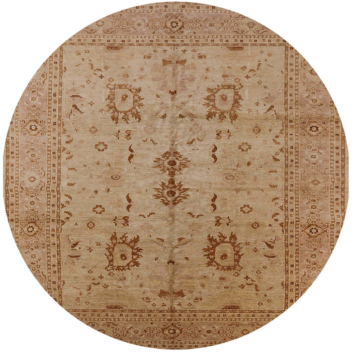 Round Mid-Century Modern Brown Sand Brown Oriental Rug, urb647