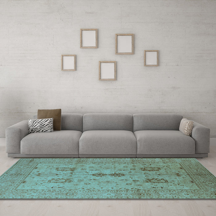 Machine Washable Oriental Light Blue Industrial Rug in a Living Room, wshurb647lblu