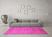 Machine Washable Oriental Pink Industrial Rug in a Living Room, wshurb647pnk