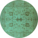 Round Oriental Turquoise Industrial Rug, urb647turq