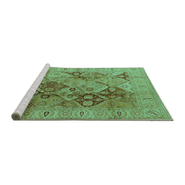 Sideview of Machine Washable Oriental Turquoise Industrial Area Rugs, wshurb648turq