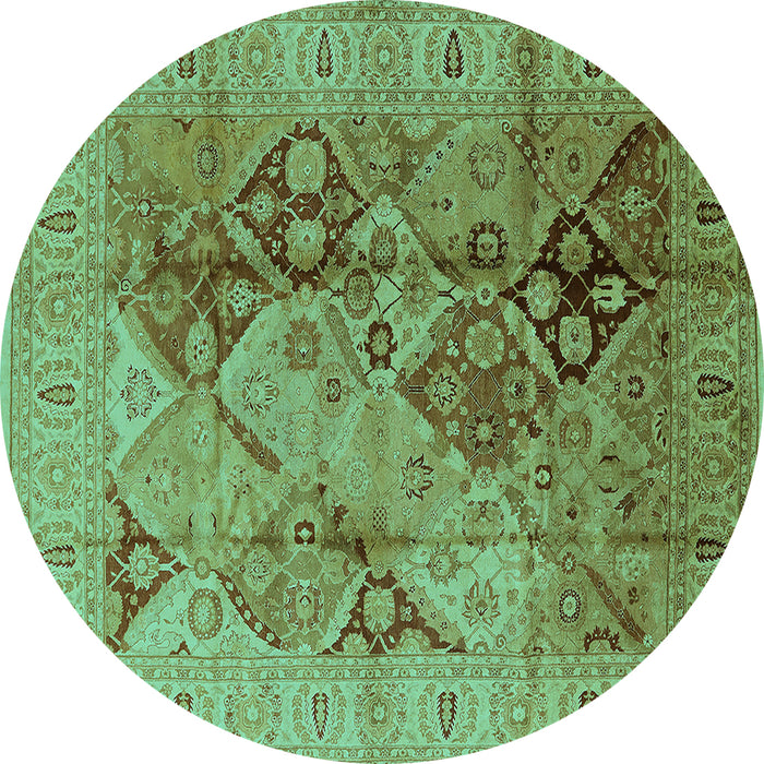 Round Machine Washable Oriental Turquoise Industrial Area Rugs, wshurb648turq