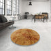 Round Machine Washable Industrial Modern Orange Red Orange Rug in a Office, wshurb648