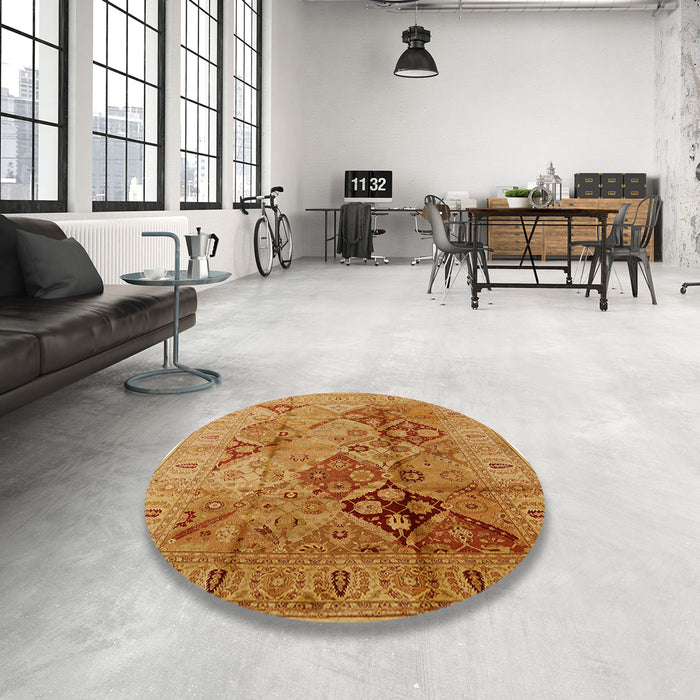 Round Mid-Century Modern Orange Red Orange Oriental Rug in a Office, urb648